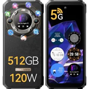 Blackview BL9000 5G Rugged Smartphone, 24GB+512GB(SD 2TB), 6.78" 2.4K 120Hz Rugged Phone+1.32" Back Screen, Dual 50MP Camera, Dimensity 8020 5G Chip, 8800mAh+120W, Android 13, Fingerprint/Face ID/NFC