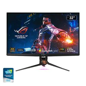 ASUS ROG Swift 32” 4K HDR Gaming Monitor - 144Hz DSC, UHD (3840 x 2160) PC Monitor, Mini-LED IPS with G-SYNC Ultimate, Local Dimming, Ideal for Desktop and Computer Monitor Black - - PG32UQX