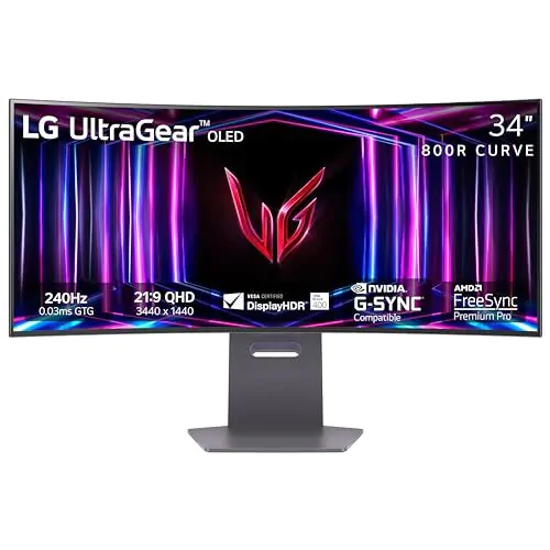 LG 34-inch Ultragear OLED Curved Gaming Monitor WQHD AMD FreeSync NVIDIA G-Sync